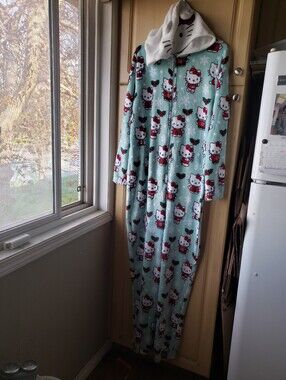 Hello Kitty Mint Green Fleece Hooded Onesie with Hood . Christmas, Snowflakes